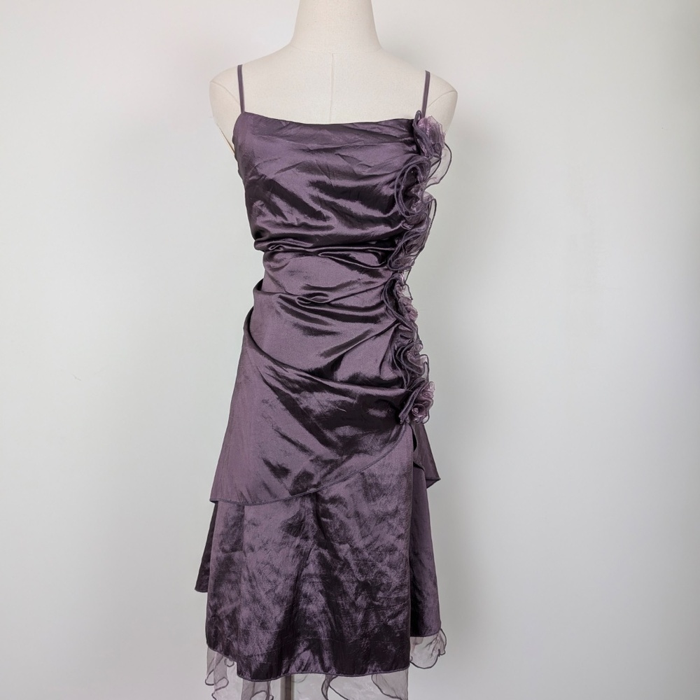 Vintage Purple Asymmetrical Ruffle Satin Dress - Picture 9 of 14